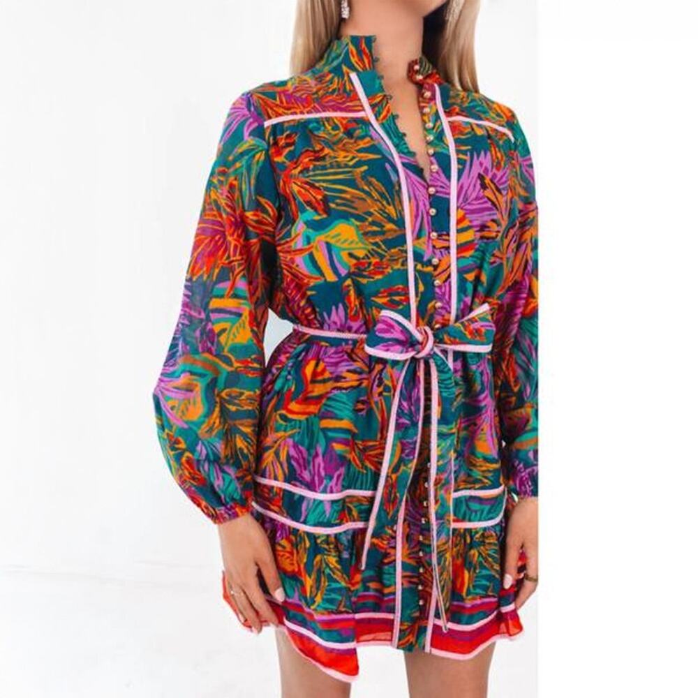 J.Marie Multicolor Tropical Cotton Button Front Dress Size XL